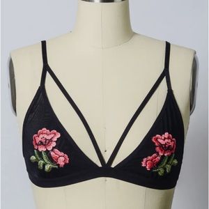 Rose Embroidery Patch Strap Bralette